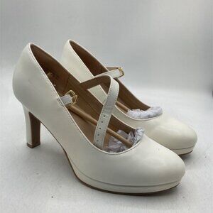 White Mary Jane Platform Heels | Women’s 8.5 | Bridal / Wedding Pumps
